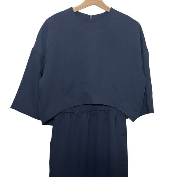 COS Navy Layered Midi Dress Size 4 Minimalist Modern Workwear - Picture 3 of 11
